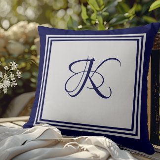 Elegant blue grey square pattern initial monogram cushion