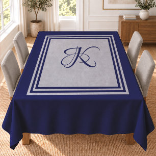 Elegant blue grey square pattern initial monogram tablecloth