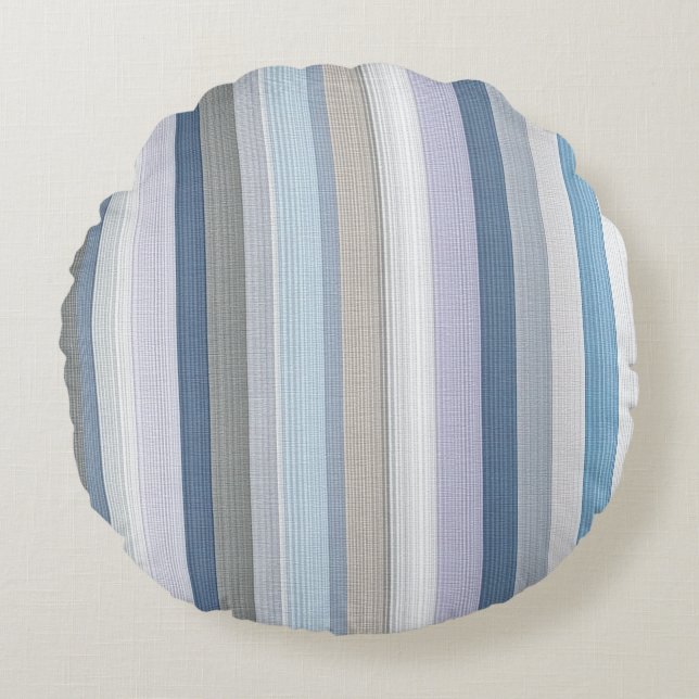 Elegant Blue Grey Vertical Stripes Pattern Round Cushion (Front)