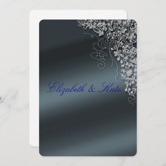 Elegant, Blue Grey, Wedding Invitation (Front/Back)