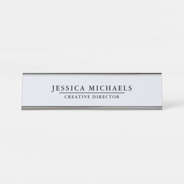 Elegant Blue Grey with Black Text Desk Name Plate (Front)