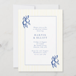 Elegant Blue Hand Drawn Lemon Rehearsal Dinner Invitation