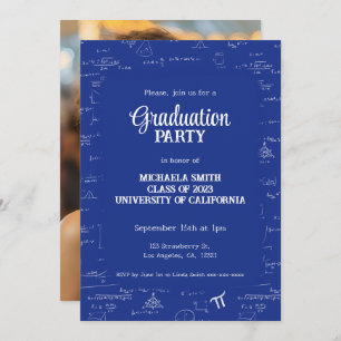 Elegant Blue Hand-Lettering Photo Math Graduation Invitation