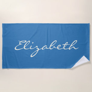 Elegant Blue Handwritten Script Name Beach Towel
