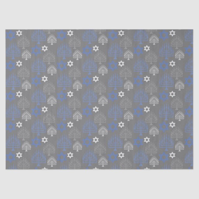 Elegant Blue Hanukkah Holiday Pattern Tissue Paper (Front)