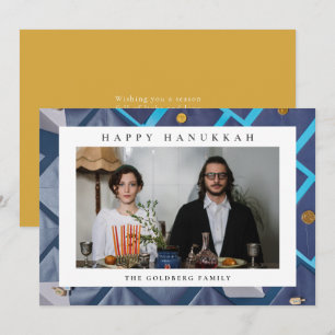 Elegant Blue Happy Hanukkah Family 1 Photo Holiday Card