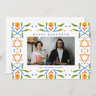 Elegant Blue Happy Hanukkah Family 1 Photo Holiday Card