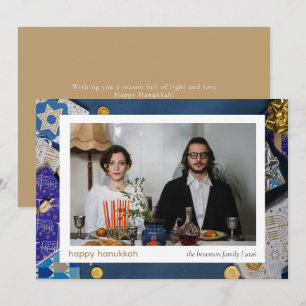 Elegant Blue Happy Hanukkah Family 1 Photo Holiday Card