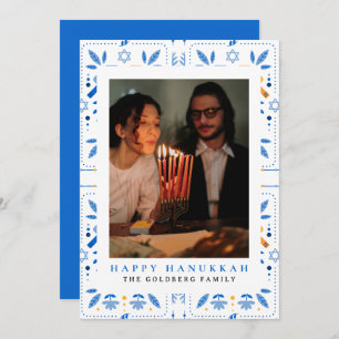 Elegant Blue Happy Hanukkah Family 1 Photo Holiday Card