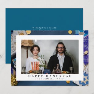 Elegant Blue Happy Hanukkah Family 1 Photo Holiday Card