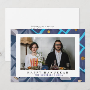 Elegant Blue Happy Hanukkah Family 1 Photo Holiday Card