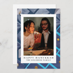 Elegant Blue Happy Hanukkah Family 1 Photo Holiday Card