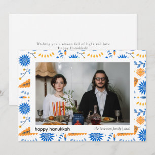 Elegant Blue Happy Hanukkah Family 1 Photo Holiday Card