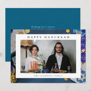 Elegant Blue Happy Hanukkah Family 1 Photo Holiday Card