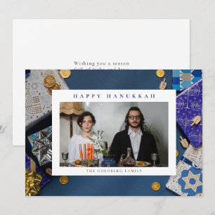 Elegant Blue Happy Hanukkah Family 1 Photo Holiday Card