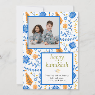 Elegant blue Happy Hanukkah Family 1 Photo Holiday Card