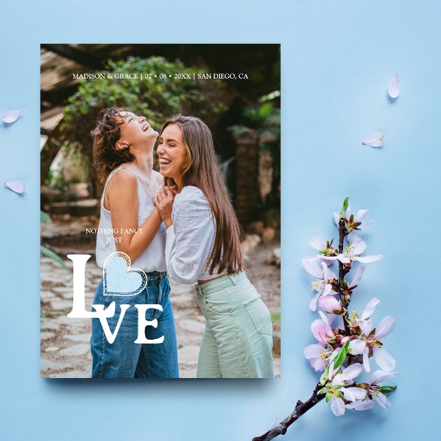 Elegant Blue Heart Photo Fancy Love Wedding Save The Date (Creator Uploaded)