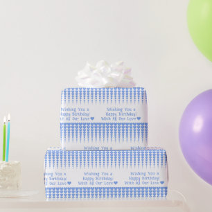 Elegant Blue Heart Tinsels, Personalised Birthday Wrapping Paper