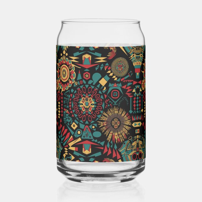 Elegant Blue "Heritage-Inspired Patterns" Drinkwar Can Glass (Front)