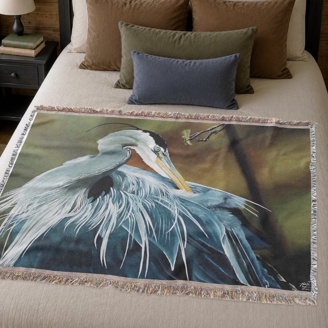 Elegant Blue Heron Wildlife Bird Nature Throw Blanket (Creator Uploaded)