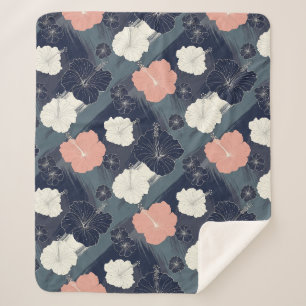 Elegant Blue Hibiscus Floral Pattern (10) Sherpa Blanket