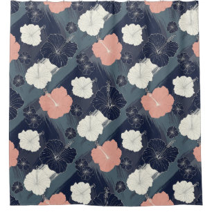 Elegant Blue Hibiscus Floral Pattern (10) Shower Curtain