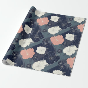 Elegant Blue Hibiscus Floral Pattern (10) Wrapping Paper