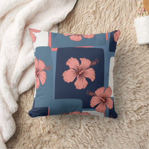 Elegant Blue Hibiscus Floral Pattern (11) Cushion