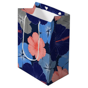 Elegant Blue Hibiscus Floral Pattern (11) Medium Gift Bag
