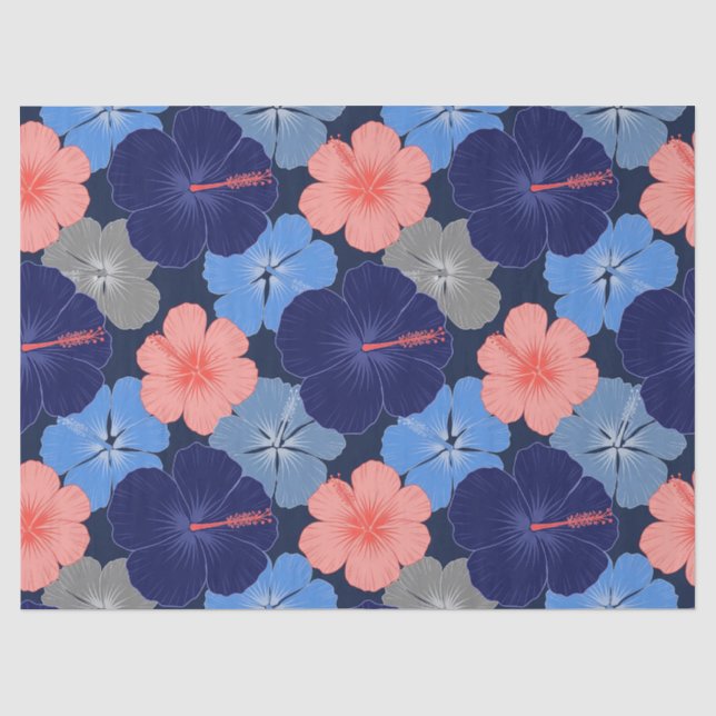 Elegant Blue Hibiscus Floral Pattern (11) Tissue Paper (Front)
