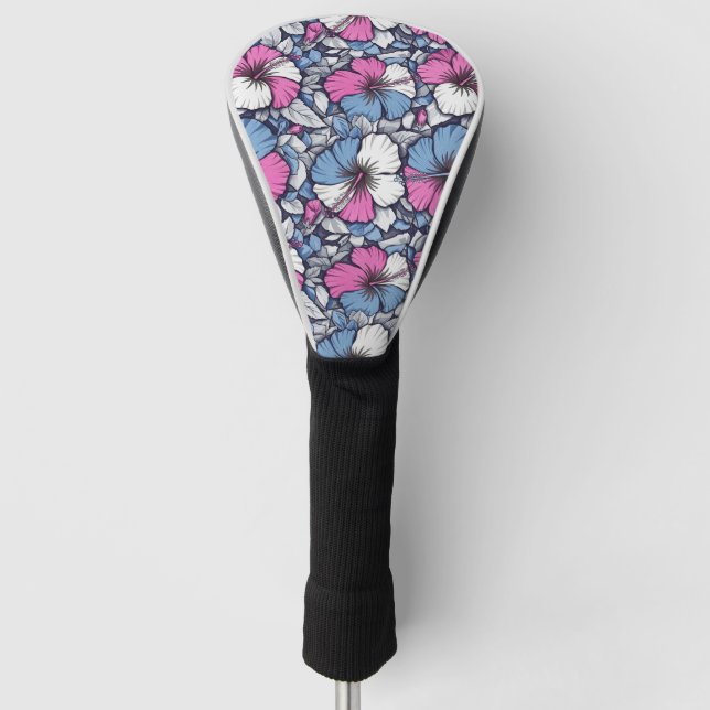 Elegant Blue Hibiscus Floral Pattern (12) Golf Head Cover (Front)