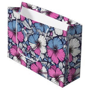 Elegant Blue Hibiscus Floral Pattern (12) Large Gift Bag