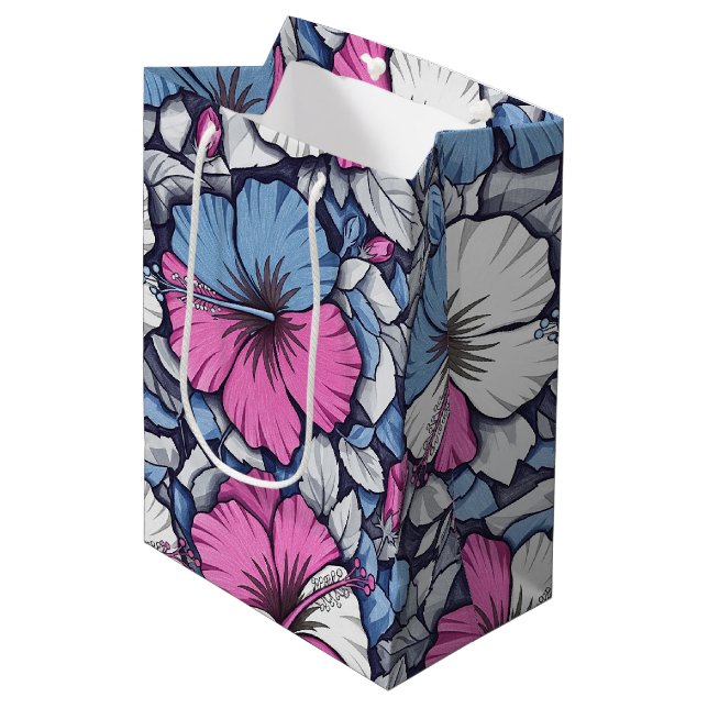Elegant Blue Hibiscus Floral Pattern (12) Medium Gift Bag (Front Angled)