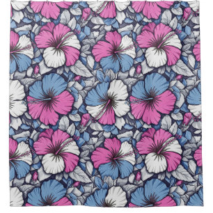 Elegant Blue Hibiscus Floral Pattern (12) Shower Curtain