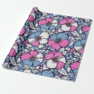 Elegant Blue Hibiscus Floral Pattern (12) Wrapping Paper