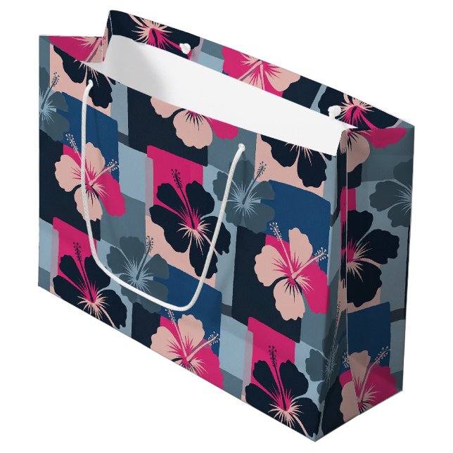 Elegant Blue Hibiscus Floral Pattern (13) Large Gift Bag (Front Angled)