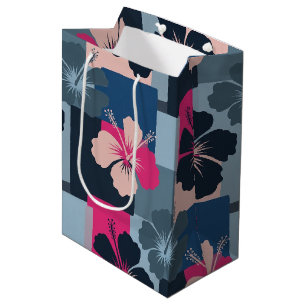 Elegant Blue Hibiscus Floral Pattern (13) Medium Gift Bag