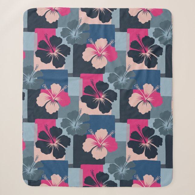 Elegant Blue Hibiscus Floral Pattern (13) Sherpa Blanket (Front)