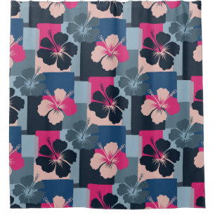 Elegant Blue Hibiscus Floral Pattern (13) Shower Curtain