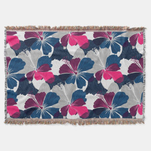 Elegant Blue Hibiscus Floral Pattern (14) Throw Blanket