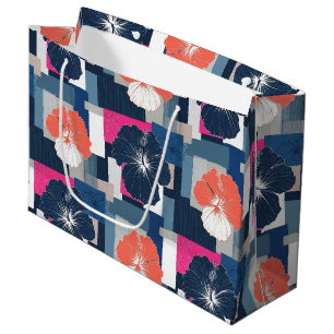 Elegant Blue Hibiscus Floral Pattern (1) Large Gift Bag