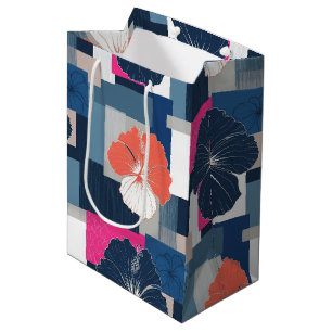 Elegant Blue Hibiscus Floral Pattern (1) Medium Gift Bag