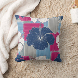 Elegant Blue Hibiscus Floral Pattern (2) Cushion