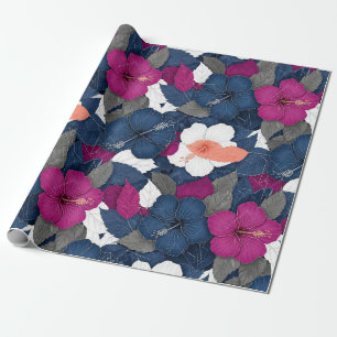 Elegant Blue Hibiscus Floral Pattern (2) Wrapping Paper