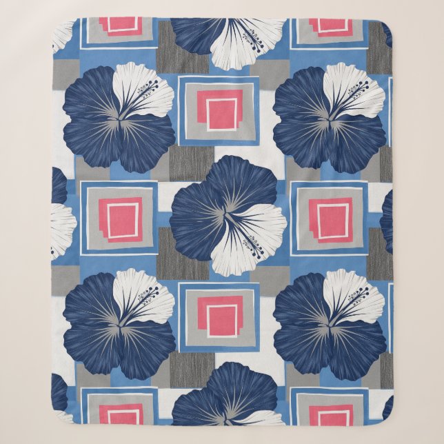 Elegant Blue Hibiscus Floral Pattern (3) Sherpa Blanket (Front)