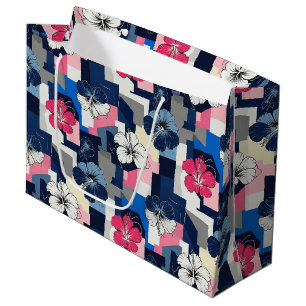 Elegant Blue Hibiscus Floral Pattern (4) Large Gift Bag