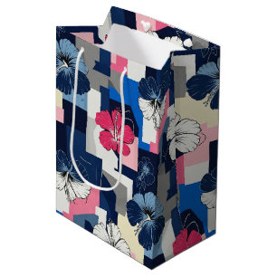 Elegant Blue Hibiscus Floral Pattern (4) Medium Gift Bag