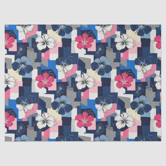 Elegant Blue Hibiscus Floral Pattern (4) Tissue Paper (Front)