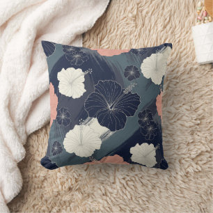 Elegant Blue Hibiscus Floral Pattern (5) Cushion
