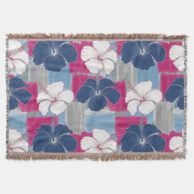 Elegant Blue Hibiscus Floral Pattern (5) Throw Blanket (Front)